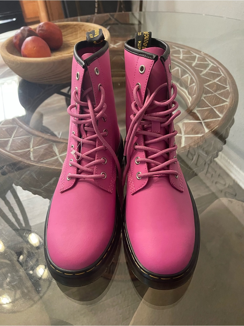 Dr. Martens Bright Pink Lace-Up Combat Boots - Picture 3 of 7
